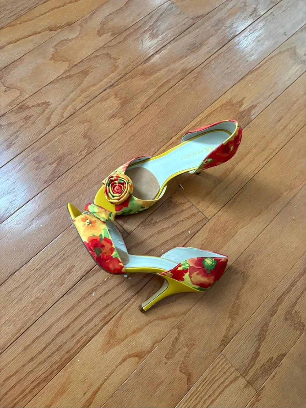 Anne Klein Yellow Floral D'Orsay Heels